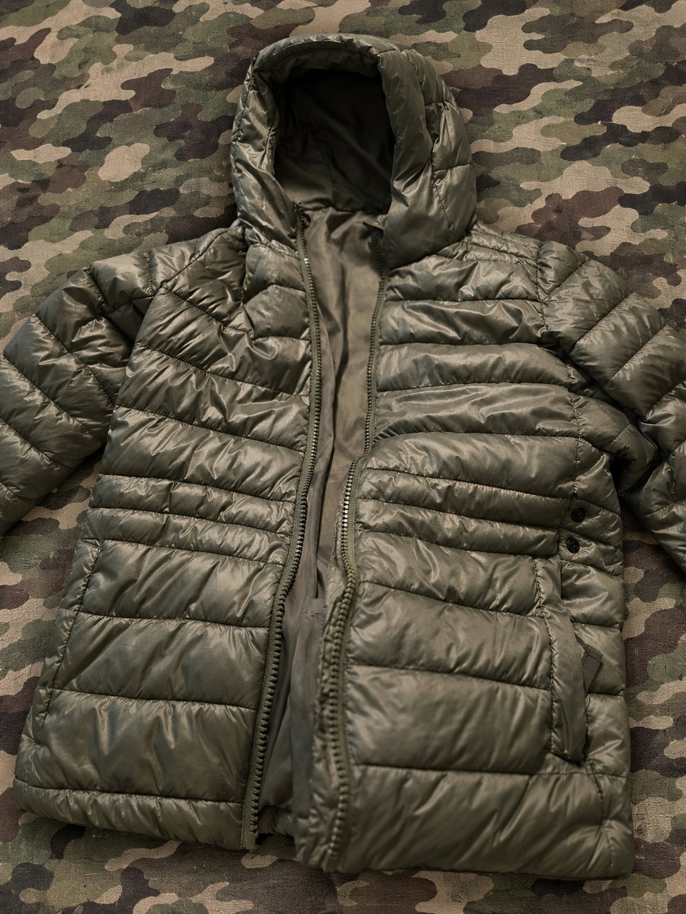 Men's Olive Puffer Jacket with Hood